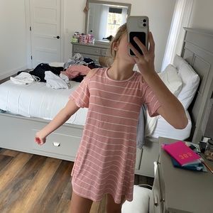 pink cut shoulder cut out dress